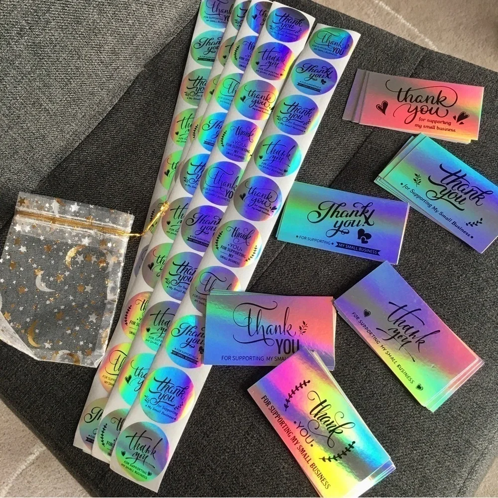 Reseller Starter Set - Silver Holographic Thank You Cards (30), Stickers (60)